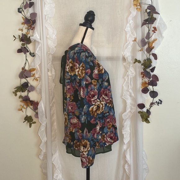Bobeau‎ Floral and Dark Green Layered Long Sleeve Top Size Small - Picture 3 of 8